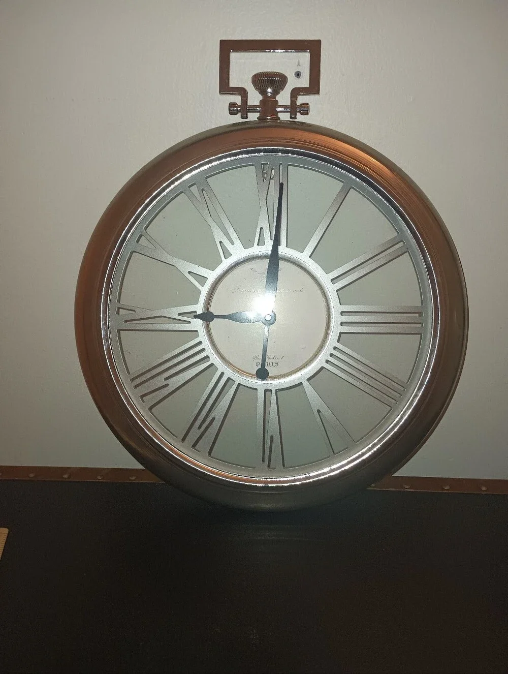Round Pocket Watch Silver Color Roman Numeral Wall Clock Brush Nickel Finish